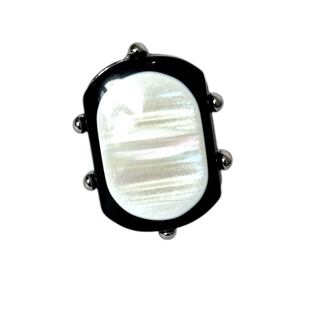 Black and White Lucite Faux Mother-of-Pearl Statement Ring